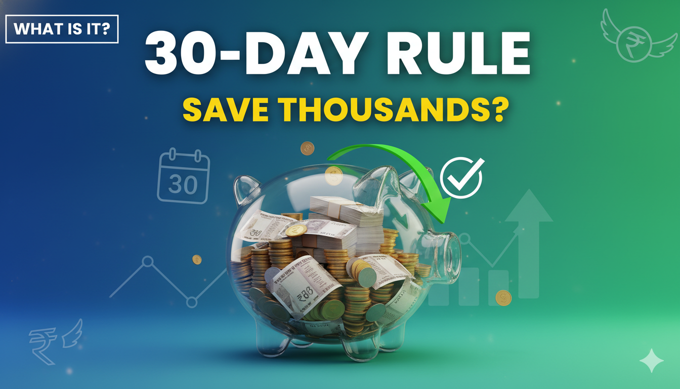 30 दिनों का कैलेंडर दिखाता हुआ चित्र जिसमें पैसे की बचत का प्रतीक है।