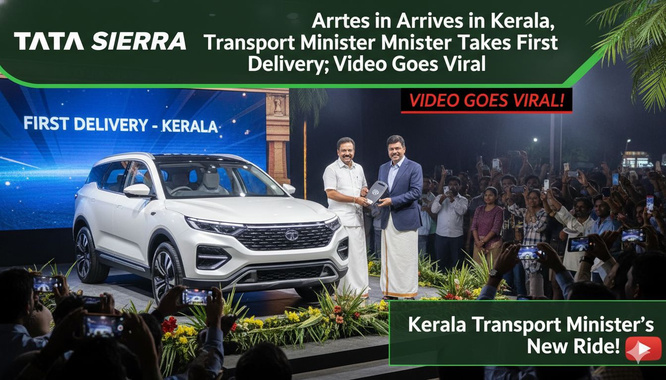 केरल ट्रांसपोर्ट मिनिस्टर KB Ganesh Kumar टाटा सिएरा EV SUV की पहली डिलीवरी लेते हुए।