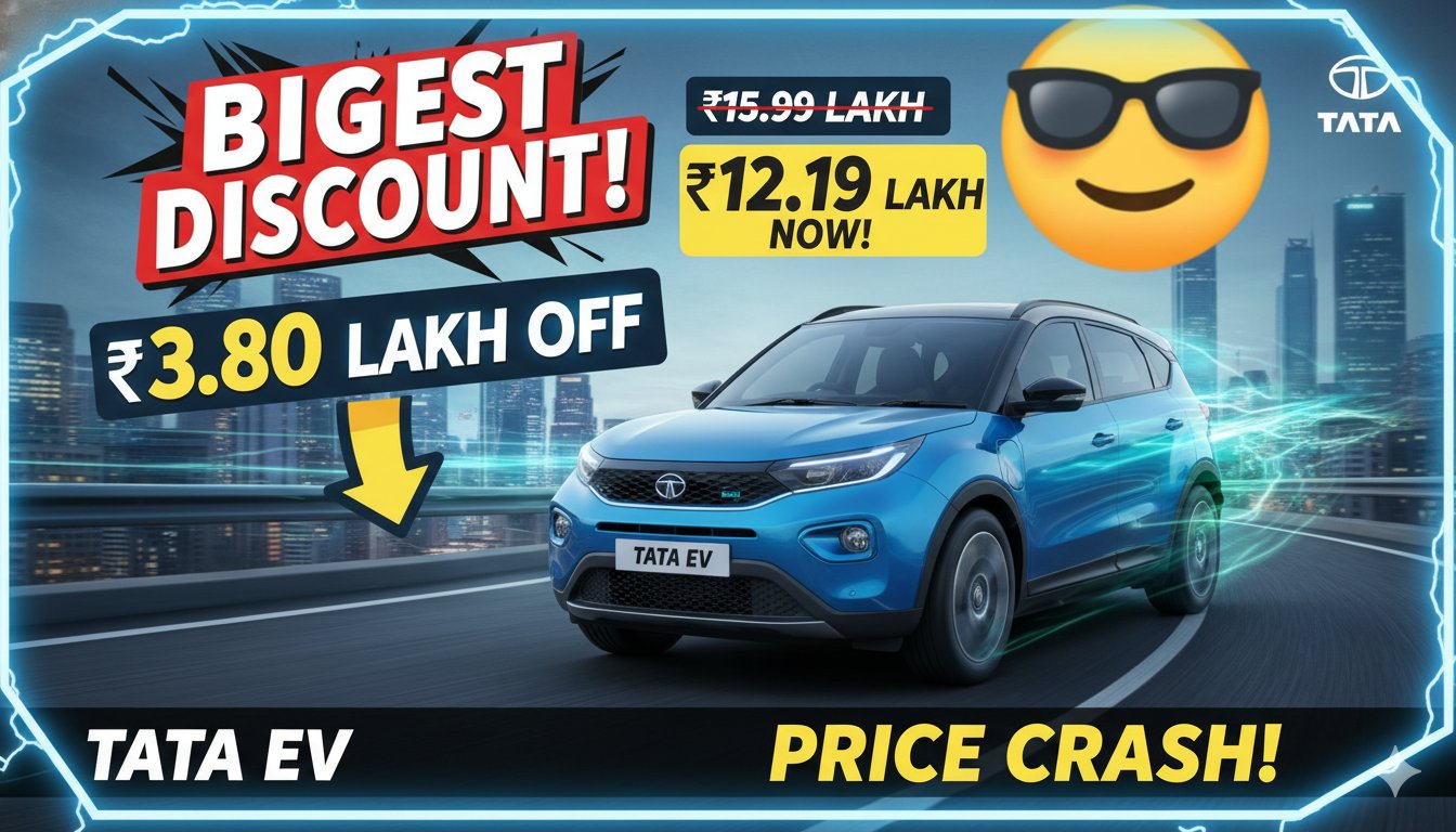 Tata Curvv EV with discount offer in red color on road