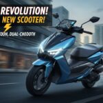 Ultraviolette Tesseract इलेक्ट्रिक स्कूटर का फ्रंट व्यू दिखाता हुआ, जिसमें TFT डिस्प्ले और LED हेडलाइट्स प्रमुख हैं