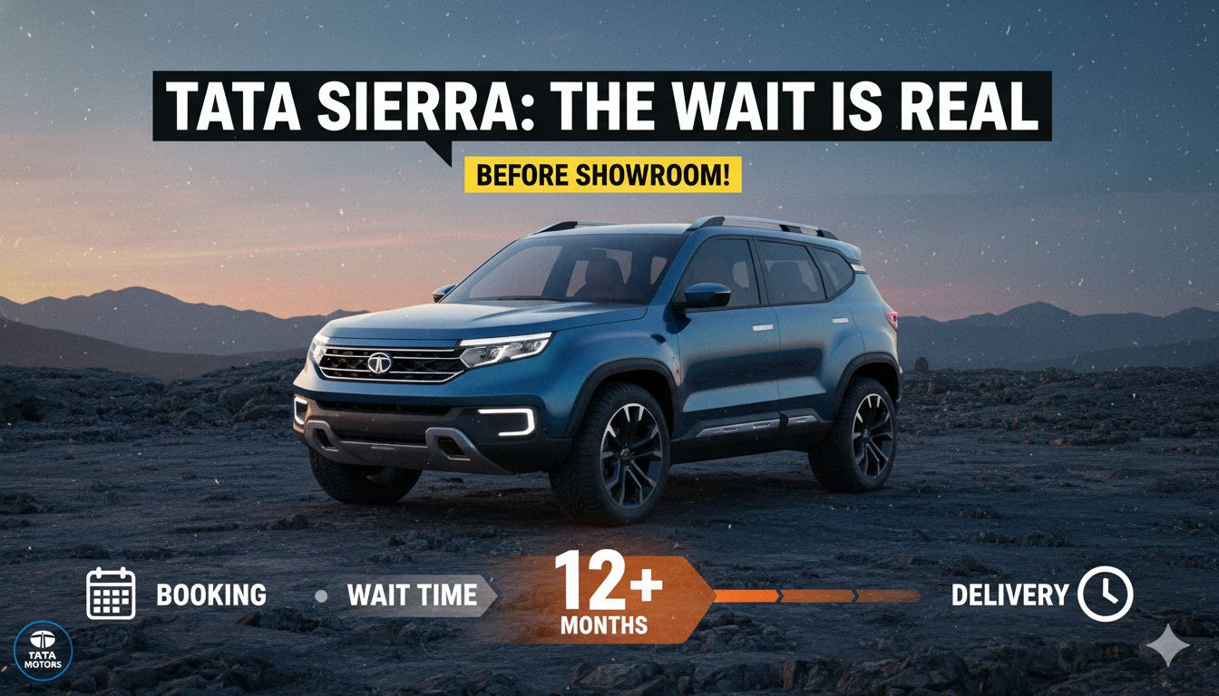 टाटा सिएरा SUV का फ्रंट व्यू दिखाता हुआ फीचर्ड इमेज, जिसमें रेट्रो-मॉडर्न डिजाइन और कलर ऑप्शन्स हाइलाइट हैं