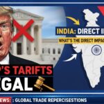 अमेरिकी सुप्रीम कोर्ट भवन के बाहर ट्रंप टैरिफ फैसले की खबर दिखाता ग्राफिक