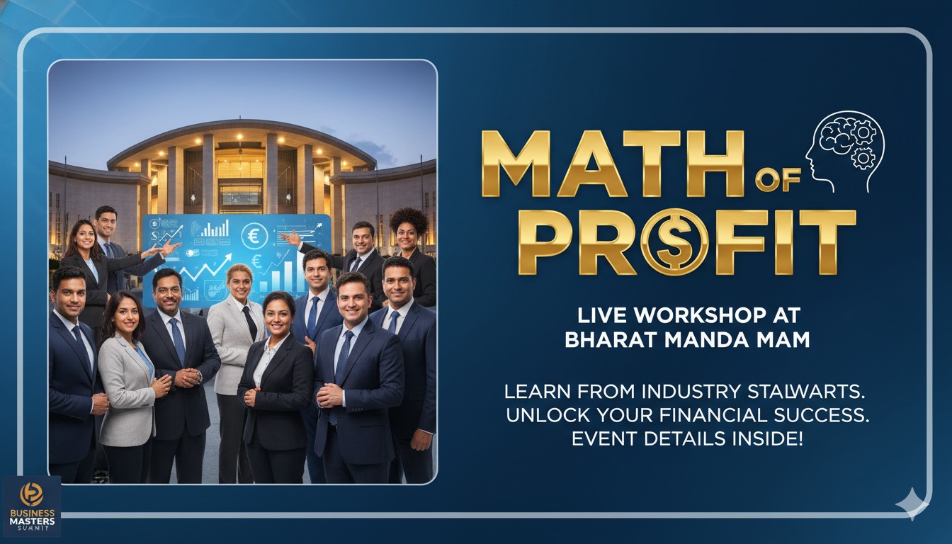 भारत मंडपम में प्रॉफिट का गणित वर्कशॉप का दृश्य जहां विशेषज्ञ पैनल डिस्कशन कर रहे हैं