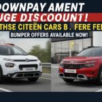 सिट्रोएन कारें दिखाती हुई इमेज जिसमें 0% डाउनपेमेंट और डिस्काउंट ऑफर हाइलाइटेड हैं