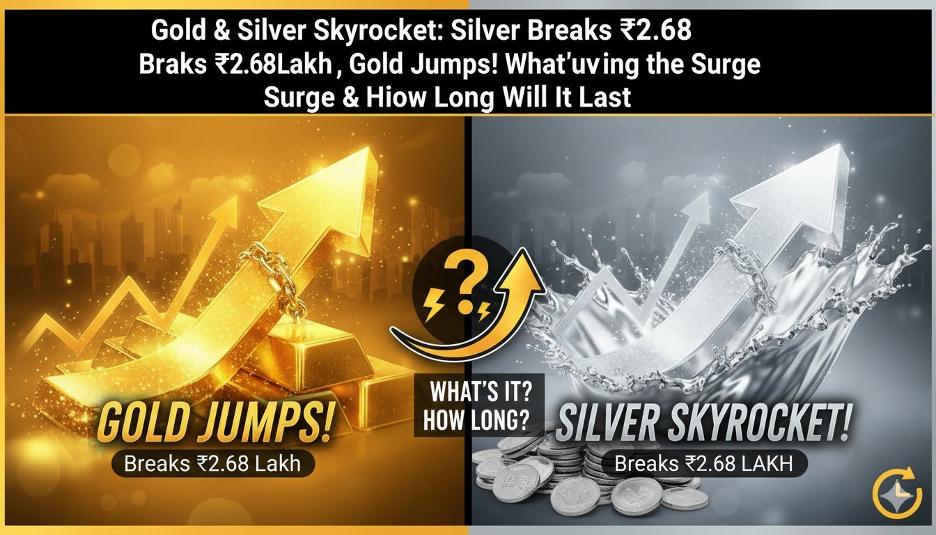 सोना और चांदी के सिक्के और बार के साथ बढ़ती कीमतों का ग्राफ दिखाता हुआ इमेज, भारतीय बाजार में तेजी