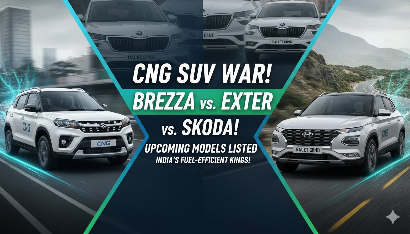 अपकमिंग CNG SUVs - मारुति ब्रेजा फेसलिफ्ट, हाइंडेक्स एक्सटर फेसलिफ्ट और स्कोडा काइलाक CNG की इमेज