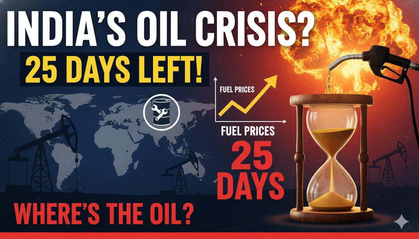 भारत में पेट्रोल-डीजल पंप और क्रूड ऑयल बैरल के साथ जंग का प्रभाव दिखाता ग्राफिक
