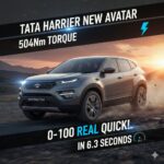 टाटा हैरियर EV क्वॉड वील ड्राइव वेरिएंट फ्रंट व्यू, ब्लू कलर में, 504 Nm टॉर्क और तेज एक्सीलरेशन वाली इलेक्ट्रिक SUV