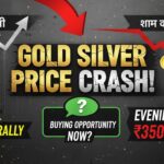 सोना और चांदी के सिक्के गिरते हुए भाव चार्ट के साथ, भारत में कीमती धातु बाजार की गिरावट दिखाता हुआ