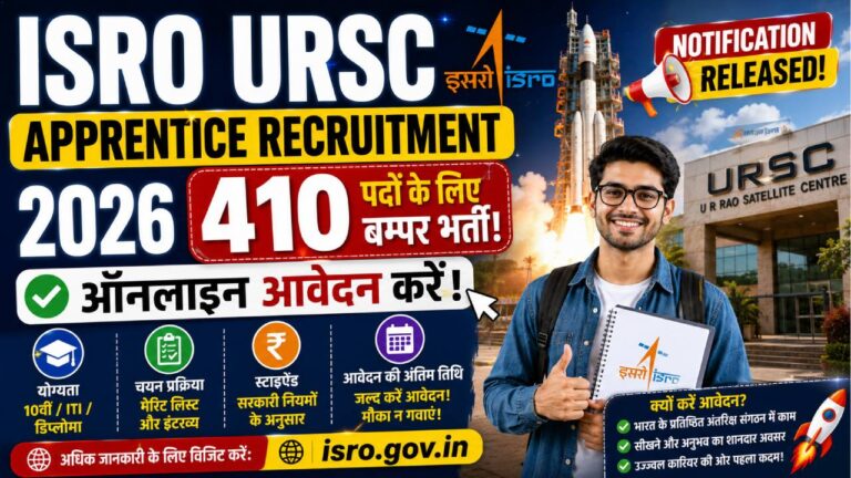 ISRO URSC Apprentice Recruitment 2026 Notification Released – 410 पदों के लिए ऑनलाइन आवेदन करें