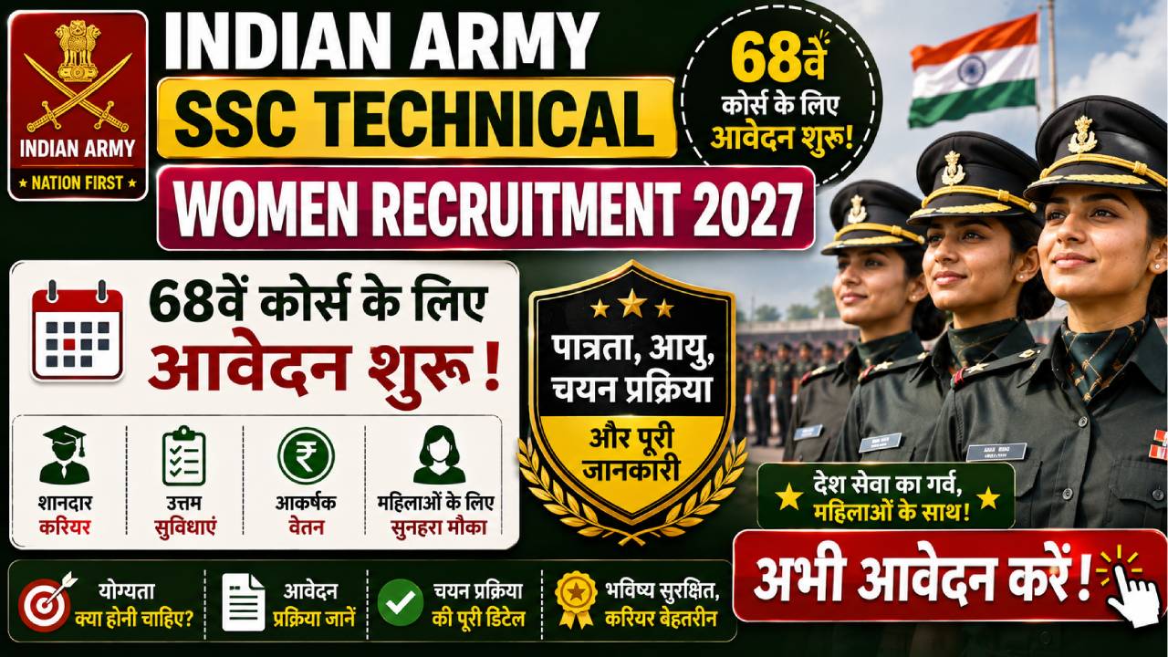 Indian Army SSC Technical Women Recruitment 2027: 68वें कोर्स के लिए आवेदन शुरू, जानें पात्रता और पूरी प्रक्रिया